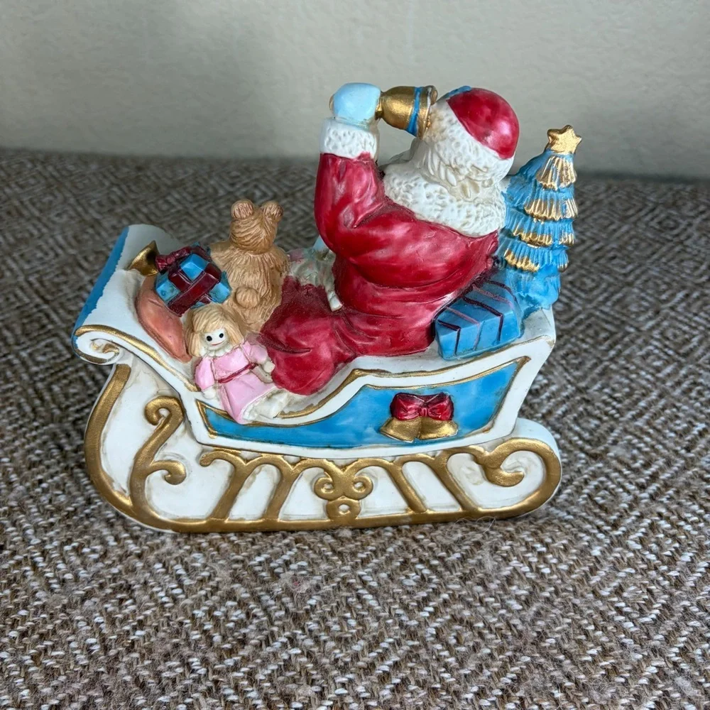 Vtg Christmas Kurt Adler Santa Sleigh Ceramic Music Box 1990 Decor Gift Work EUC